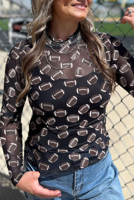 ブラック ゲームデー ラグビー メッシュ シアー ロングスリーブ トップ