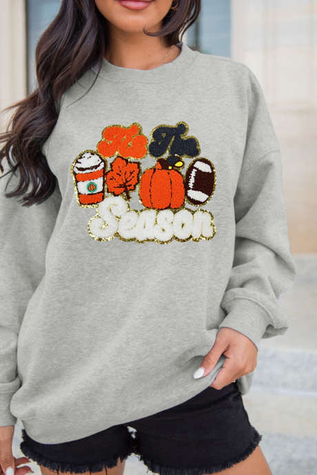 Gray Tis The Season Pumpkin Rugby Graphic Sweatshirt