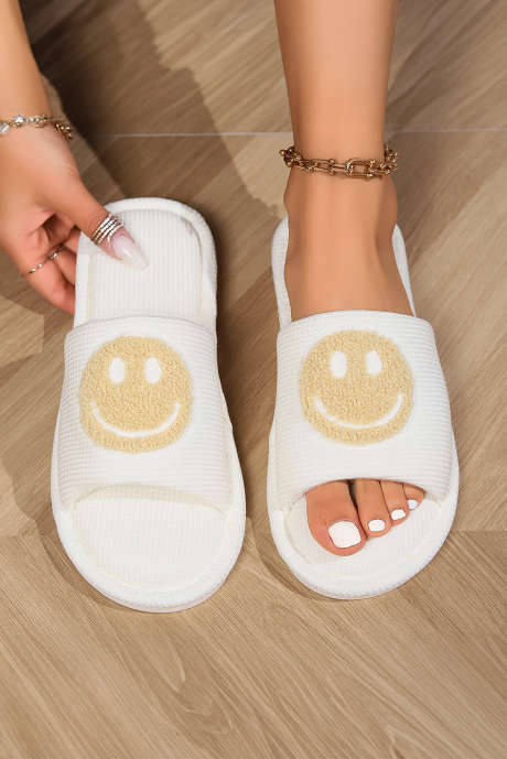 Khaki zimní pantofle s otevřenou špičkou a Happy Face