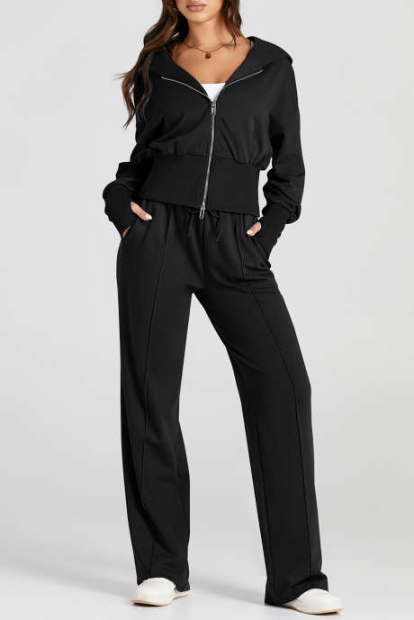 Ensemble veste à capuche et pantalon de survêtement noir à double fermeture éclair