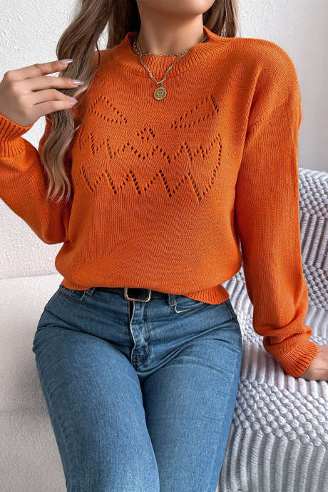 Suéter informal con estampado de flamencos y cara espeluznante de Halloween