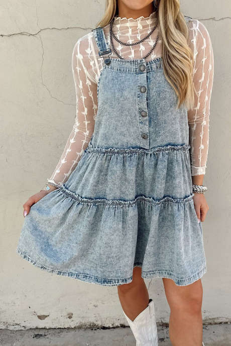 فستان جينز غربي واسع من قماش الدنيم باللون الأزرق الداكن