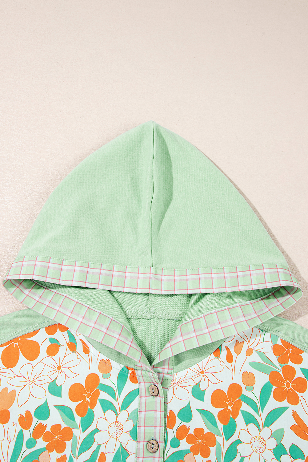 $12.02 Clearly Aqua Lace Floral Patchwork Half Button Hooded