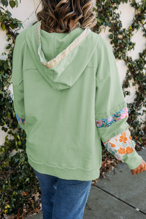 $12.02 Clearly Aqua Lace Floral Patchwork Half Button Hooded