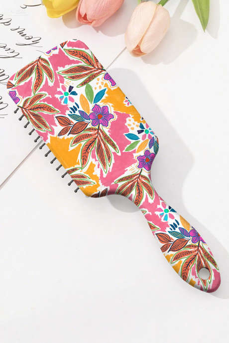 مشط كبير الحجم مطبوع عليه زهور بوهو باللون الأحمر الوردي