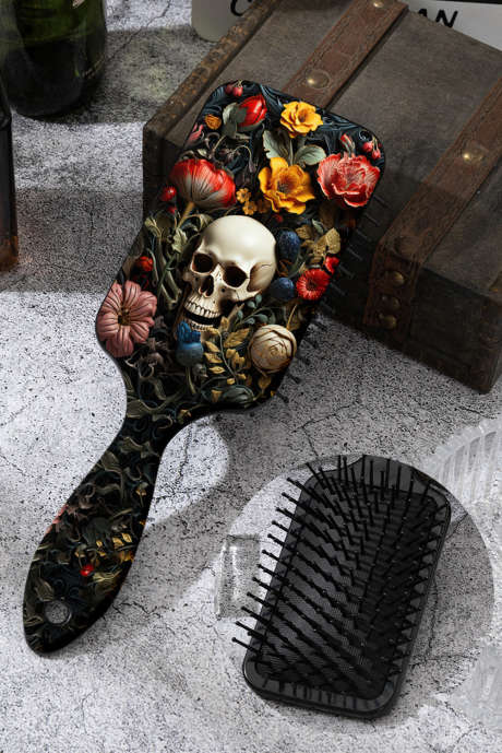 Černý gotický hřeben s květinovým potiskem lebky s vzduchovým polštářem
