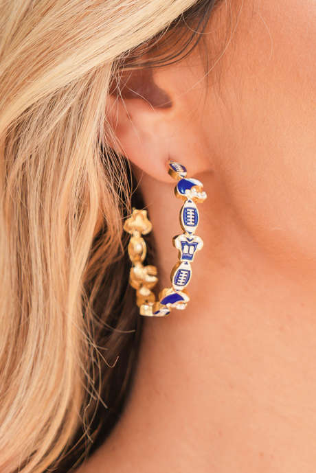 Donkerblauwe Game Day Football Helm Jersey Hoepel Oorbellen