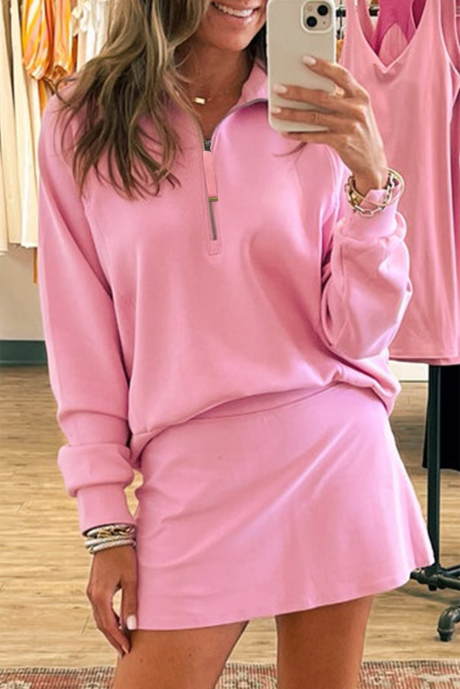 تنورة قصيرة رياضية وردية اللون بسحاب نصفي، طقم من قطعتين