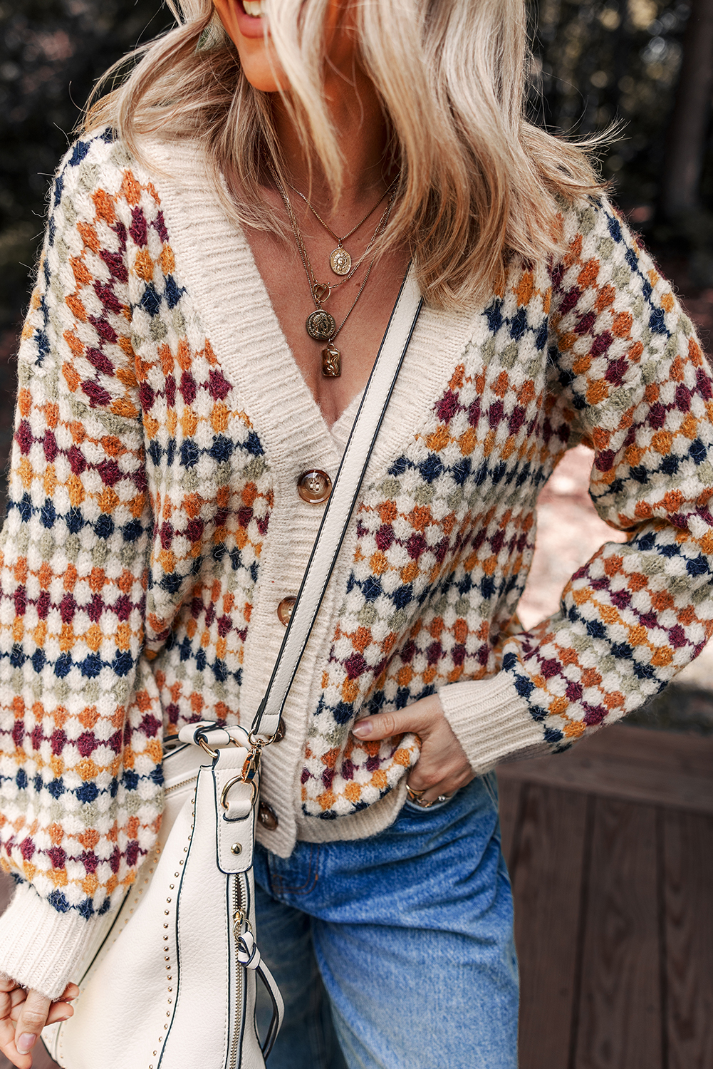 トップス archive button design v neck knit $10.8 Multicolour Dotty Pattern Knit Button Front V Neck