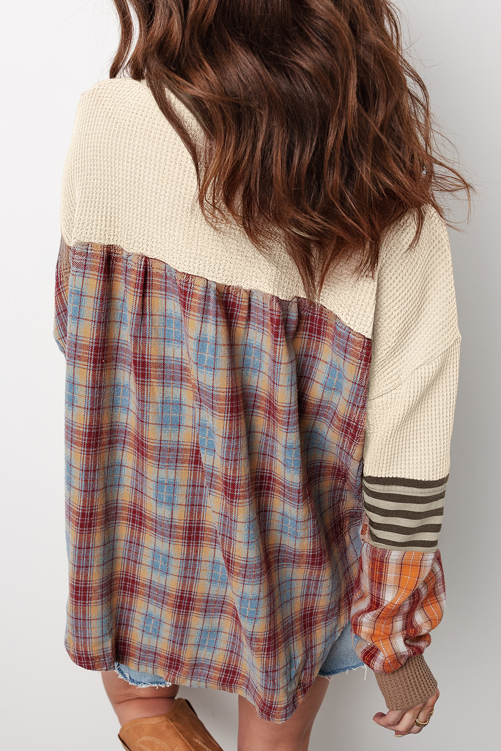 BiBi Striped Contrast Waffle Long Sleeve Top main image 0