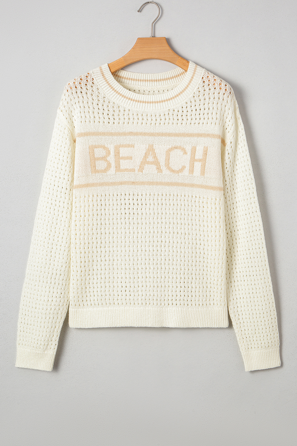 $9.13 White BEACH Hollow Out Knitted Lightweight Dolman