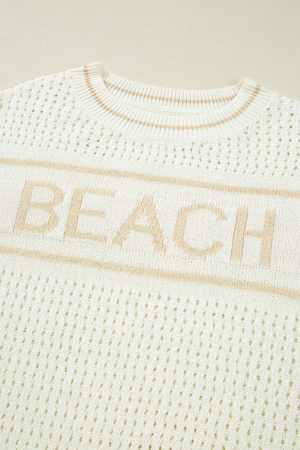 美品 LANVENHAM WOOL DENSTON $9.13 White BEACH Hollow Out Knitted Lightweight Dolman