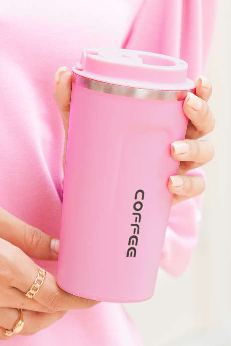 ピンク 510ml ステンレススチール製 断熱 再利用可能 トラベルコーヒーカップ