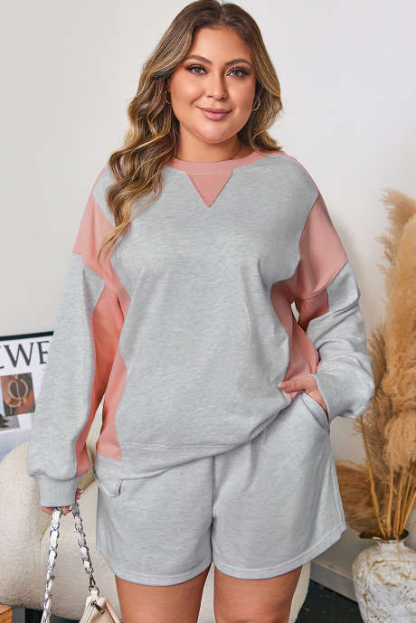 Ensemble 2 pièces gris clair à ourlet irrégulier et short décontracté grande taille