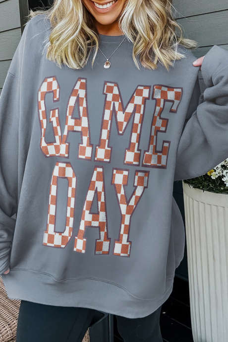 Sweat-shirt oversize à carreaux et imprimé lettres « GAME DAY » de Sleet