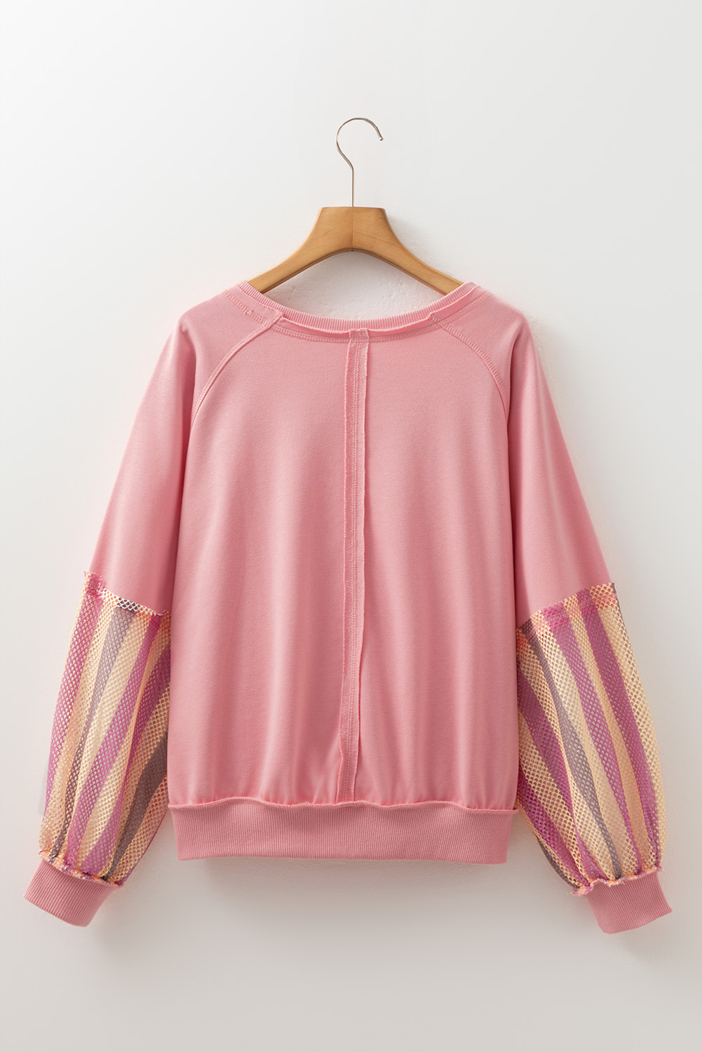 $8.21 Blossom Striped Mesh Sleeve Patchwork Exposed Seam