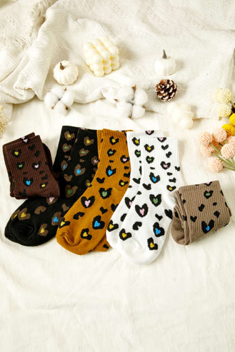 Bristol – Schwarze Socken mit geripptem Rand und Leopardenmuster, 5 Paar