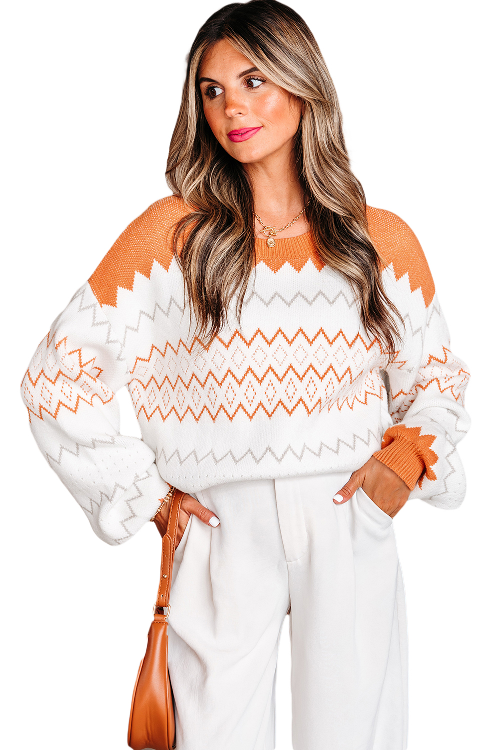 新品未使用NKNIT_pattern pullover sweat 130siz $9.88 Khaki Zigzag Geometric Pattern Knitted Pullover