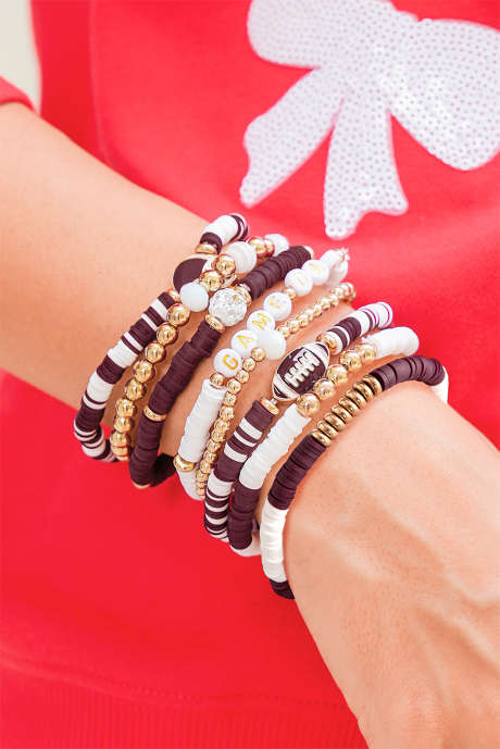 Juego de 8 pulseras apilables con cuentas de fútbol "Chestnut Game Day"