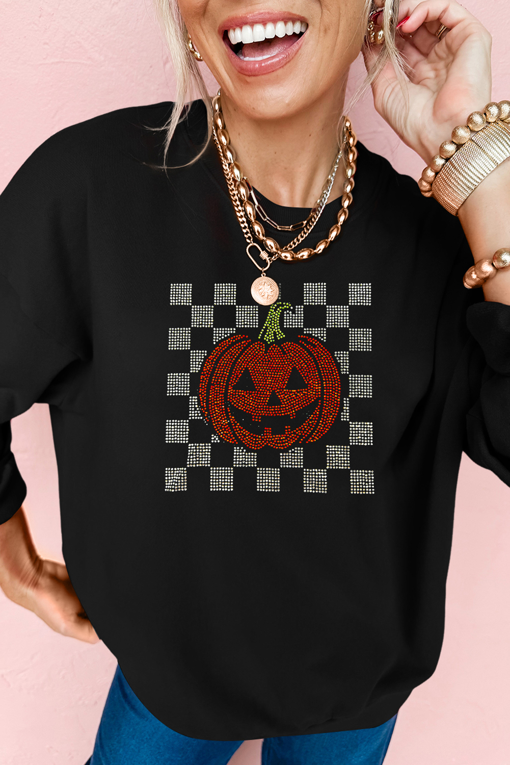 NICENESS／SPOOKY（BLACK×BROWN） JingHai Women's Cute Halloween Sweatshirts Sequin Spooky