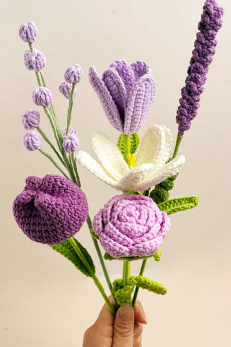 Kytice z 6 různých háčkovaných květin Wisteria pro domácí dekoraci BH051767-P208