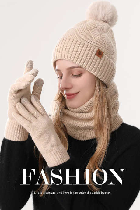 Biały polarowy podszewka czapka szalik i rękawiczki 3 szt. zimowy zestaw