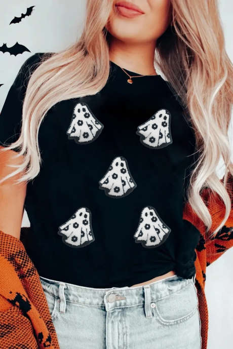 Черная футболка с принтом «Игривый призрак» из хлопковой смеси