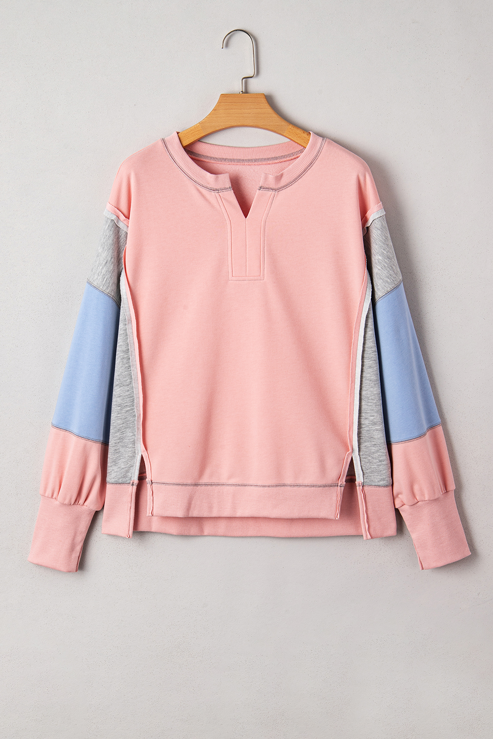 $9.45 Apricot Pink Exposed Seam Color Block Patchwork Slit