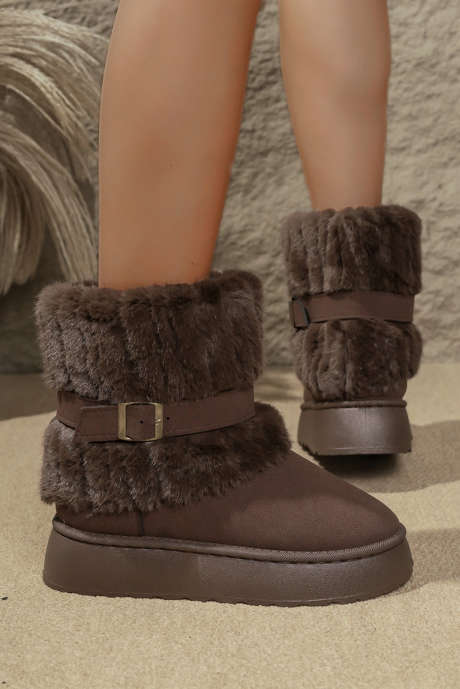 Dunkelbraune, vielseitige Stiefeletten mit flauschigem Bündchen und Wildlederimitat und PU-Leder mit Profilsohle