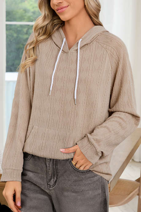 Sweat à capuche en tricot texturé gris fumé uni avec cordon de serrage