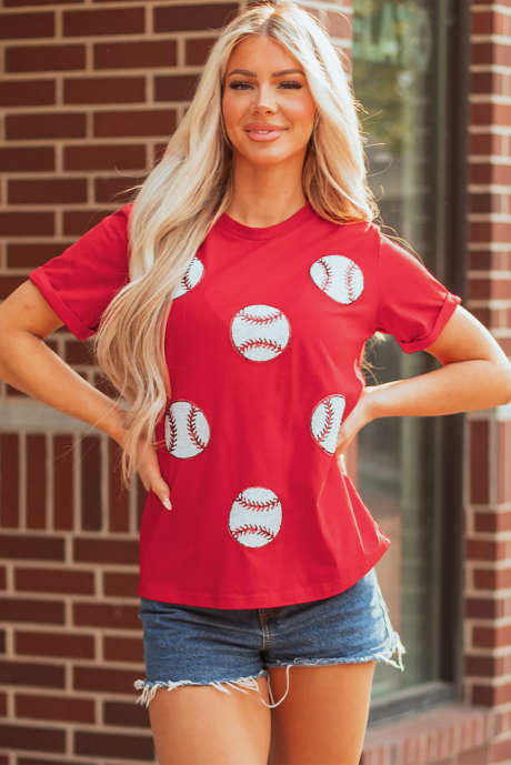 Röd glittrande rugbymönster rund halsringning för matcher