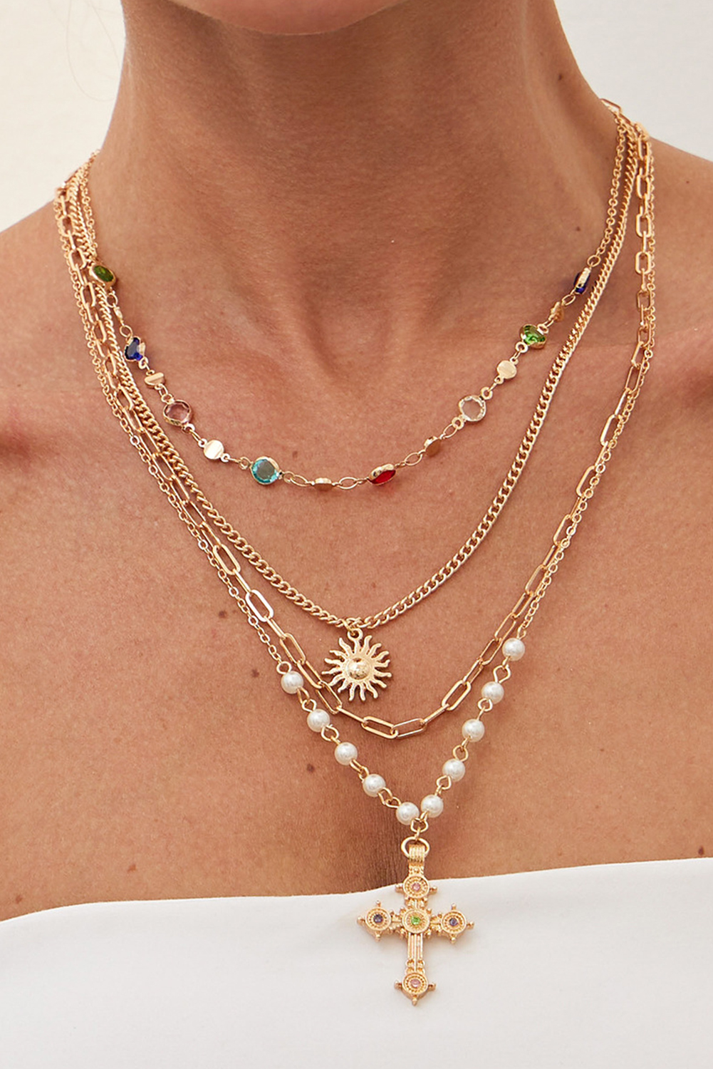 $2.98 Gold Plated Chain Pearl Gem Stone Embellished Sun