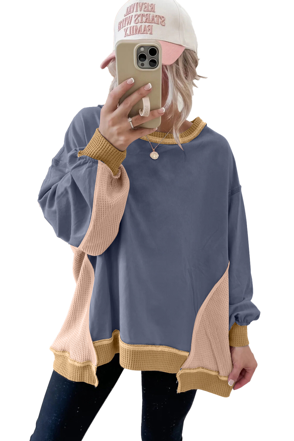 $8.05 Wild Wind Color Block Mix Texture Waffle Patchwork Oversize ...