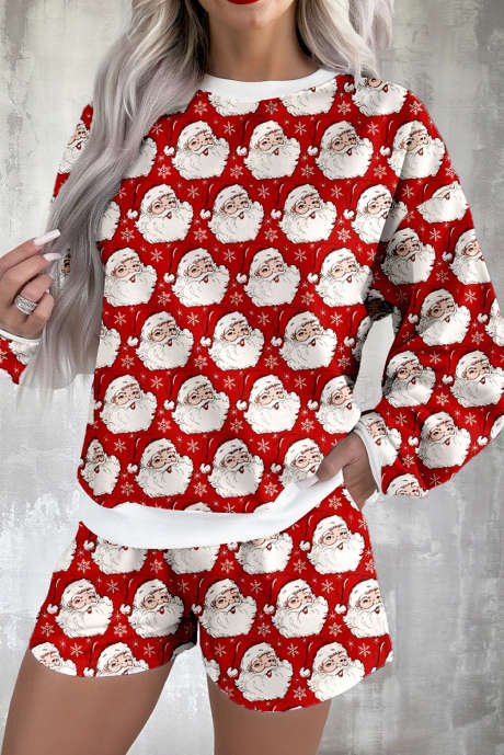 Conjunto de 2 peças de shorts lounge com estampa de Natal vermelho Ho Ho Ho