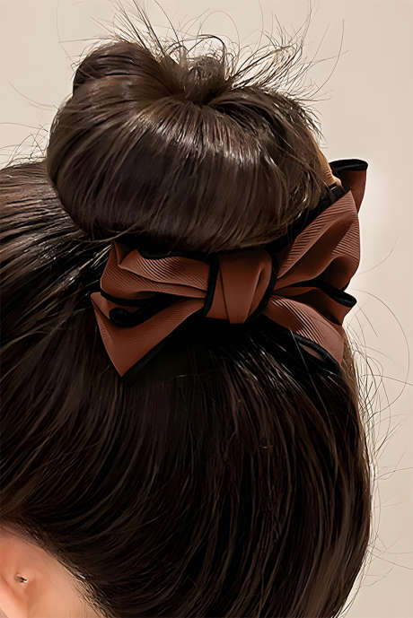 Kastanje Dubbele Strik Decoratie Meisjesachtige Haarklem