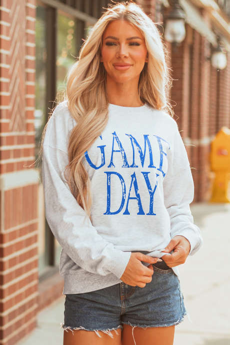 Moletom folgado com estampa GAME DAY azul vintage lavado