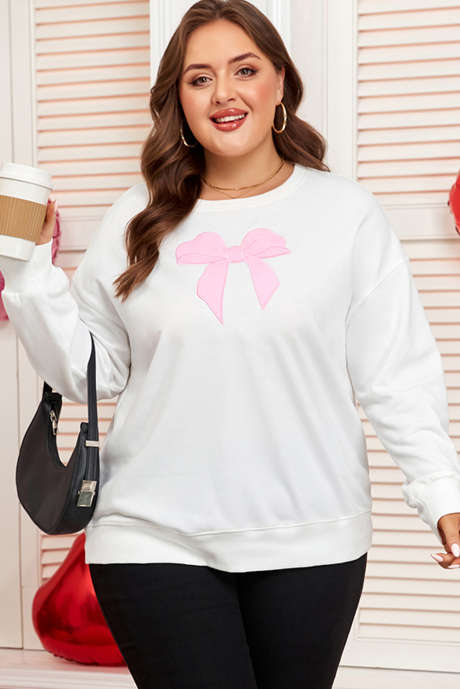 Sudadera beige con lazo grande y hombros caídos, talla grande, PL253944-P15