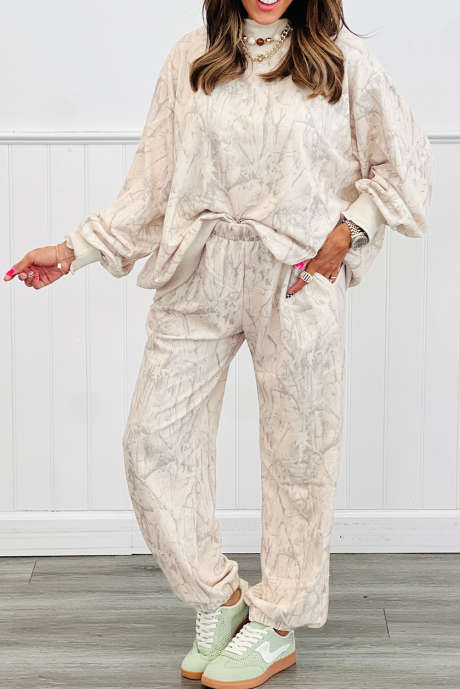 Комплект из 2 шт. мешковатого свитера цвета хаки с абстрактным принтом и брюками-джоггерами
