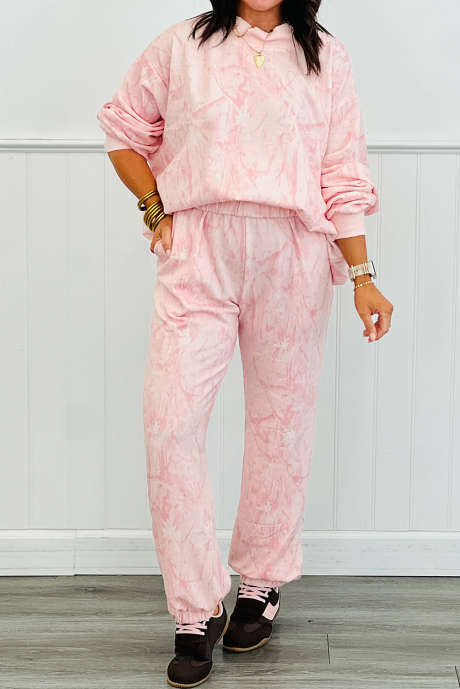 Комплект из 2 шт. мешковатого свитера и брюк-джоггеров с розовым абстрактным принтом