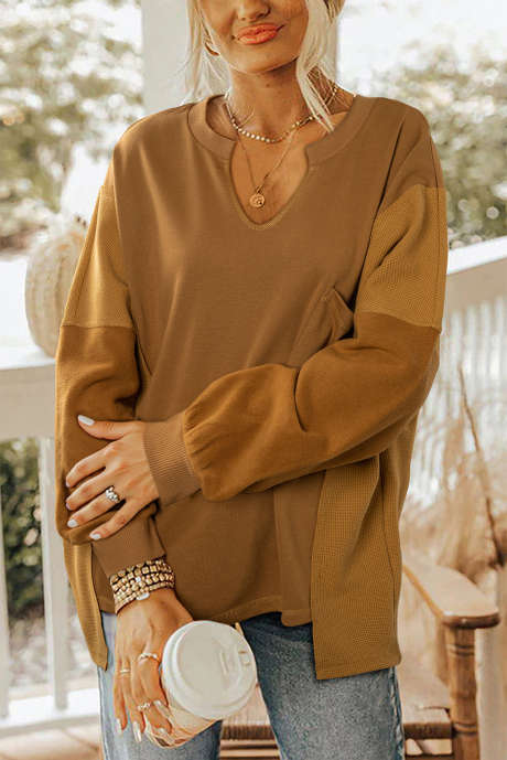 Sudadera multicolor extragrande con cuello abierto, textura mixta y patchwork LC25316102-P1722