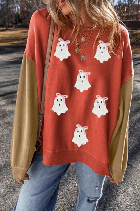 Толстовка с цветными блоками и принтом «Золотое пламя, блестки, призрак»