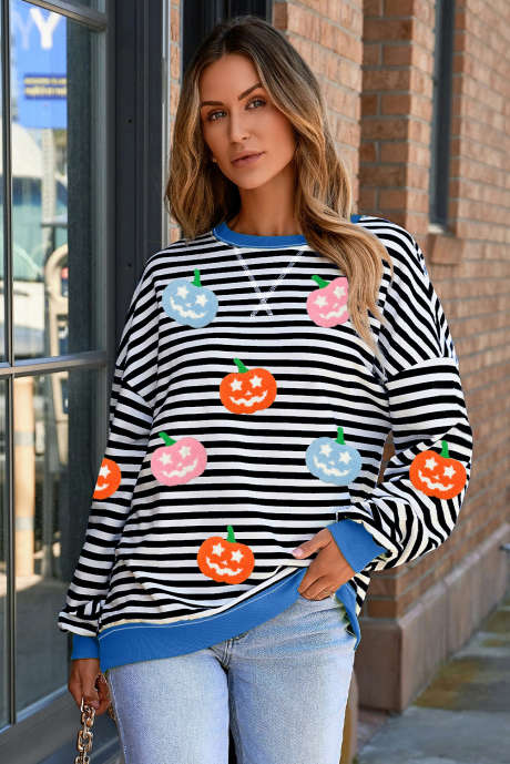 Толстовка с круглым вырезом и белой полоской в ​​виде тыквенного лица