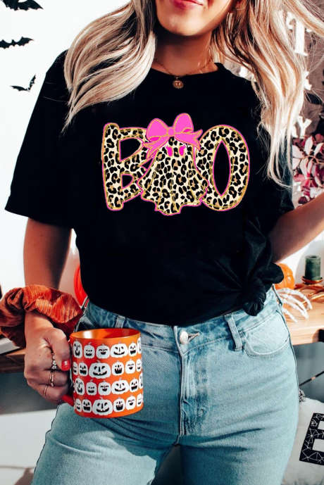 تيشيرت هالوين أسود برسومات PNG لرسومات شبح بوو الأنيقة LC25229954-2