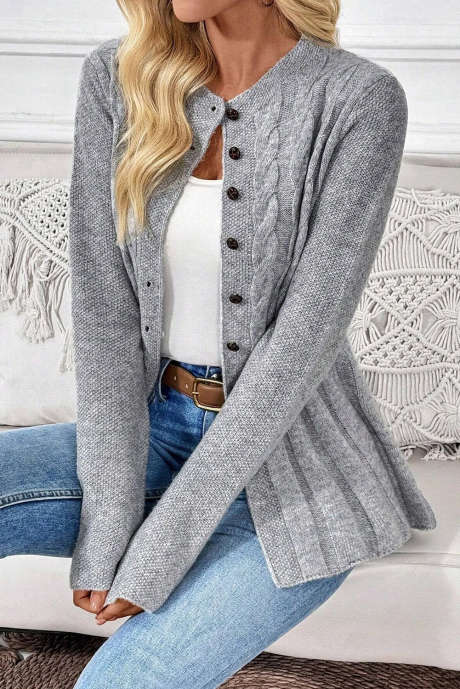 Hoge kabelgebreide cardigan trui