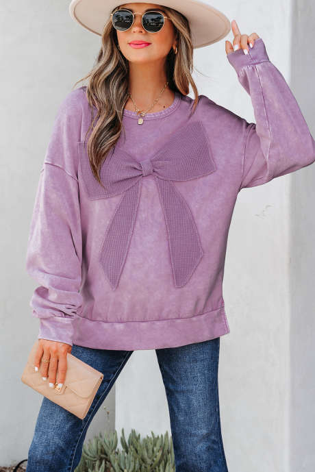 Orchid Bouquet Mineral Wash Grote Strik Patchwork Pullover Sweatshirt