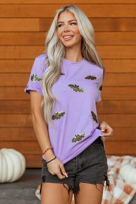 Tricou casual cu paiete de Halloween cu liliac și glicină