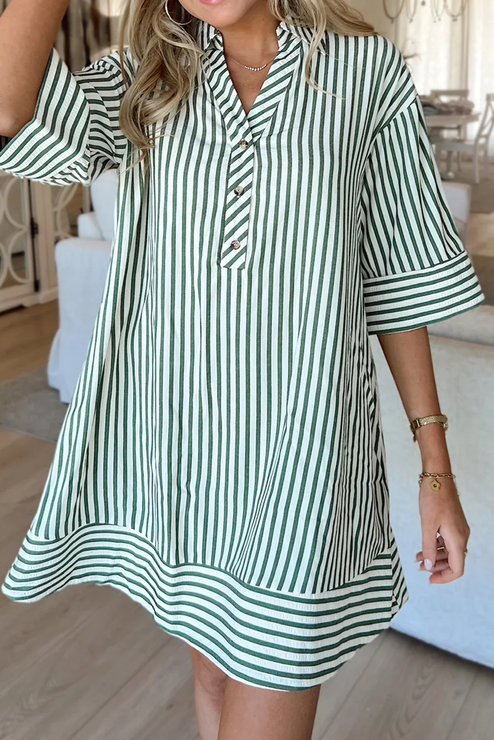 Red Plaid Shirt Collar Half Button Ruffle Hem Long Sleeve Mini Dress main image 0
