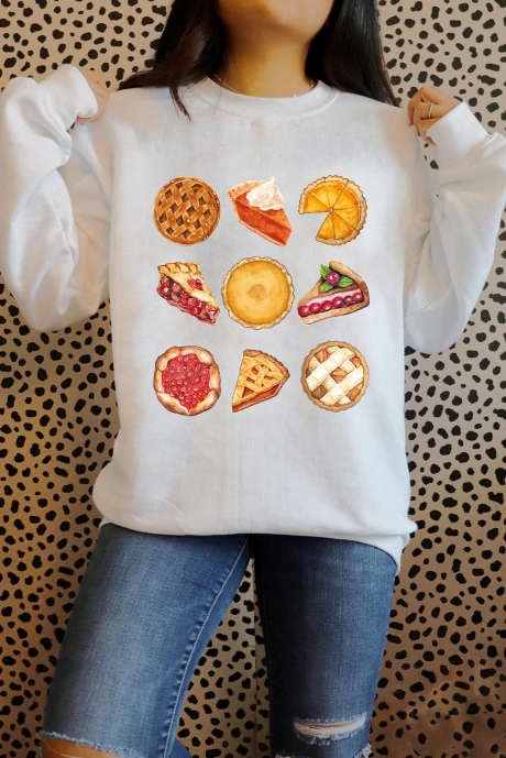 Sweat-shirt blanc à imprimé Yummy Pie pour Thanksgiving LC25320754-15