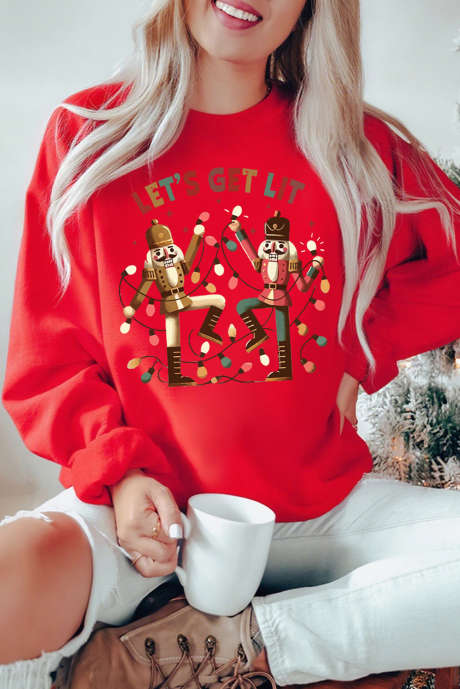 Sweat-shirt de Noël rouge à imprimé Casse-Noisette LETS GET LIT LC25320802-3