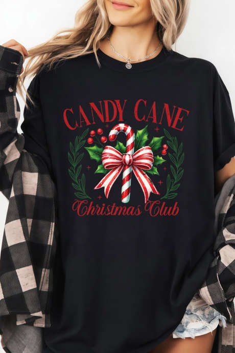 Camiseta gráfica personalizada del Club Navideño de Bastones de Caramelo Negros LC25230034-2